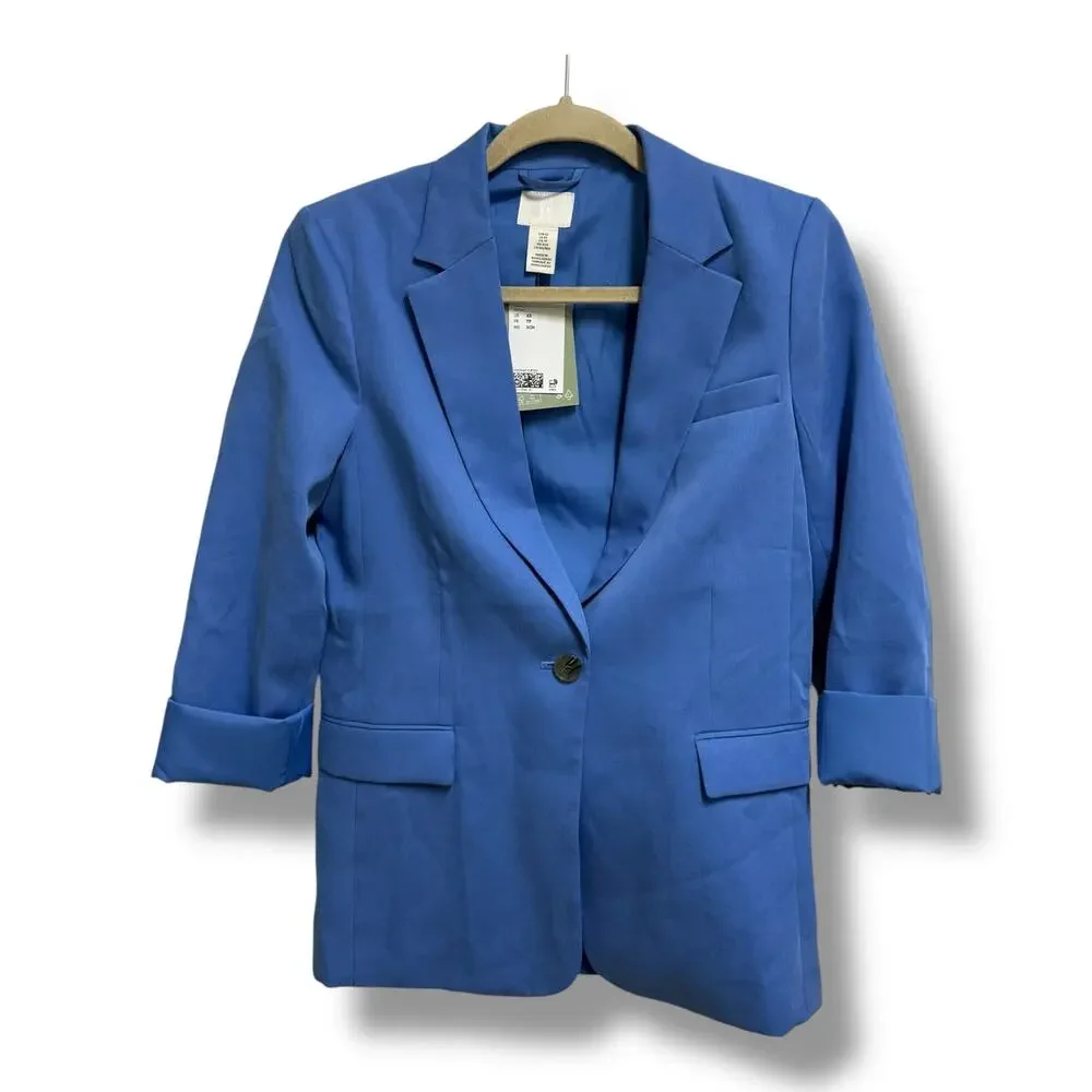 H&M‎ Womens Single Breasted Twill Blazer Jacket Sky Blue Size XS NEW